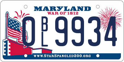 MD license plate 0BL9934