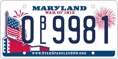 MD license plate 0BL9981