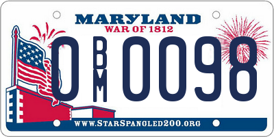 MD license plate 0BM0098