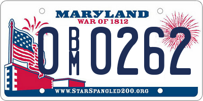 MD license plate 0BM0262
