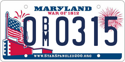 MD license plate 0BM0315