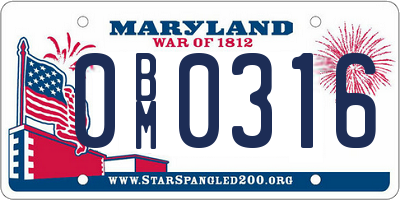 MD license plate 0BM0316