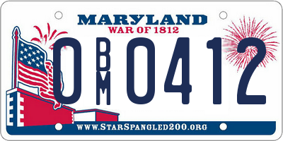 MD license plate 0BM0412