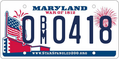 MD license plate 0BM0418