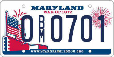 MD license plate 0BM0701