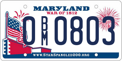 MD license plate 0BM0803