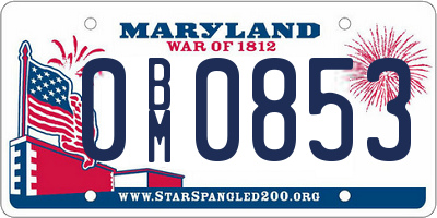 MD license plate 0BM0853