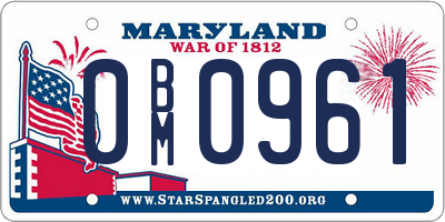 MD license plate 0BM0961