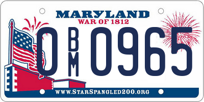 MD license plate 0BM0965