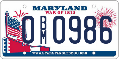MD license plate 0BM0986
