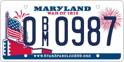 MD license plate 0BM0987