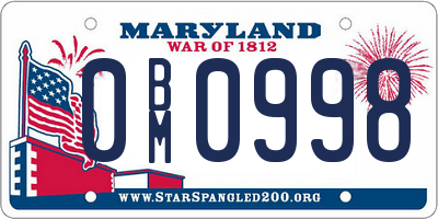 MD license plate 0BM0998