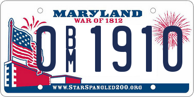 MD license plate 0BM1910