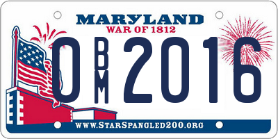 MD license plate 0BM2016