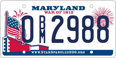 MD license plate 0BM2988