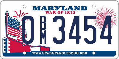 MD license plate 0BM3454