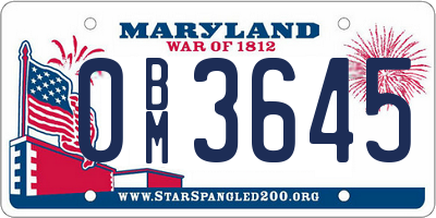 MD license plate 0BM3645