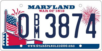 MD license plate 0BM3874