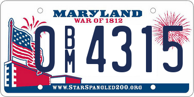 MD license plate 0BM4315