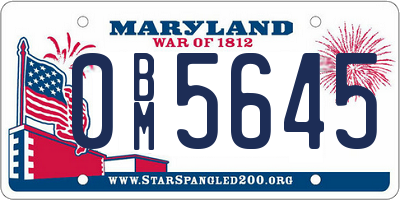 MD license plate 0BM5645