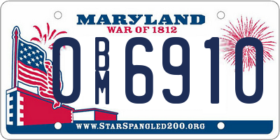 MD license plate 0BM6910