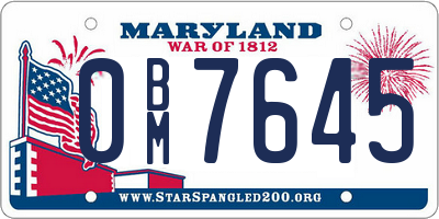 MD license plate 0BM7645