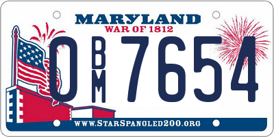 MD license plate 0BM7654