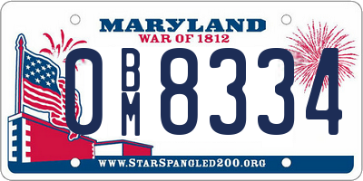 MD license plate 0BM8334