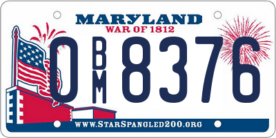 MD license plate 0BM8376