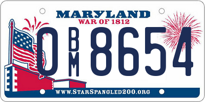 MD license plate 0BM8654