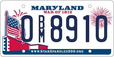 MD license plate 0BM8910