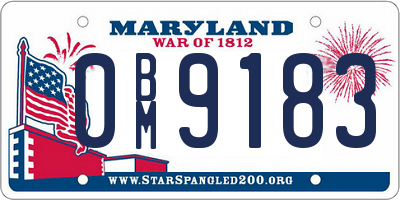 MD license plate 0BM9183