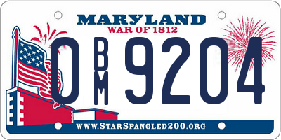 MD license plate 0BM9204