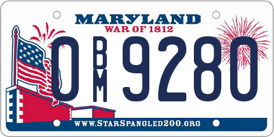MD license plate 0BM9280