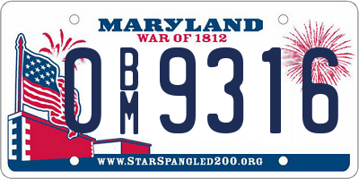 MD license plate 0BM9316