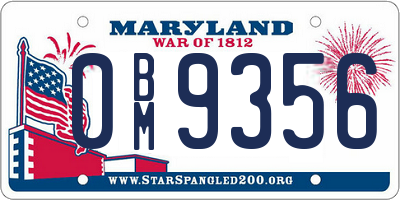 MD license plate 0BM9356