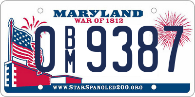 MD license plate 0BM9387