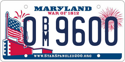 MD license plate 0BM9600