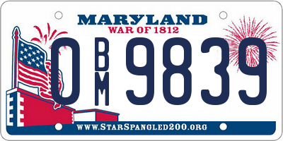 MD license plate 0BM9839