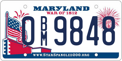 MD license plate 0BM9848