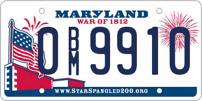 MD license plate 0BM9910