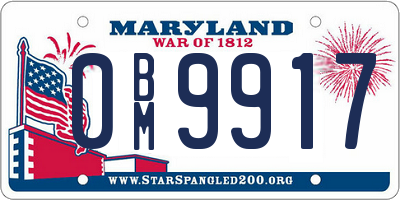 MD license plate 0BM9917