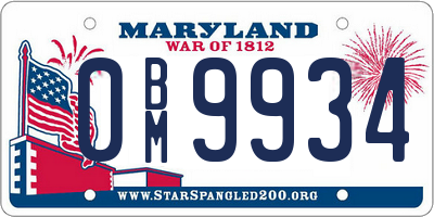 MD license plate 0BM9934