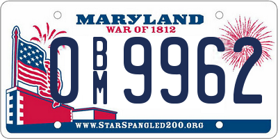 MD license plate 0BM9962
