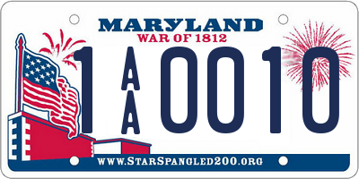 MD license plate 1AA0010