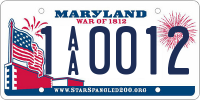 MD license plate 1AA0012