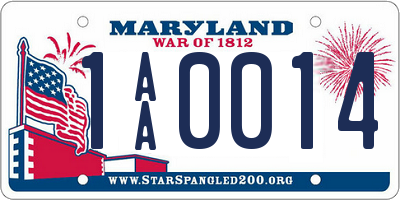 MD license plate 1AA0014