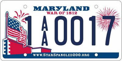 MD license plate 1AA0017