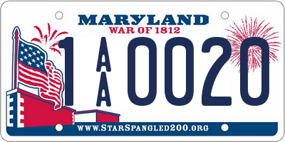 MD license plate 1AA0020