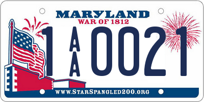 MD license plate 1AA0021